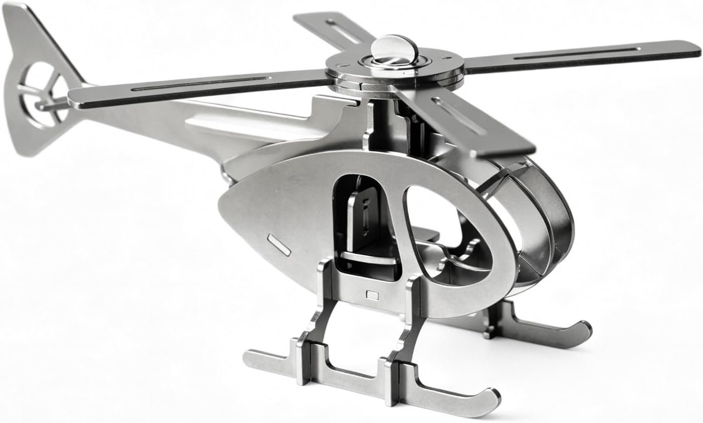 Helicopter Figurine of 304 Stainless Steel , Rotating Metal Desk Decor
