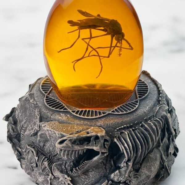 Mosquito in Amber and Jurassic Base | Dinosaur Fossil Decor and Collectable Gift | Skeletin Figurines
