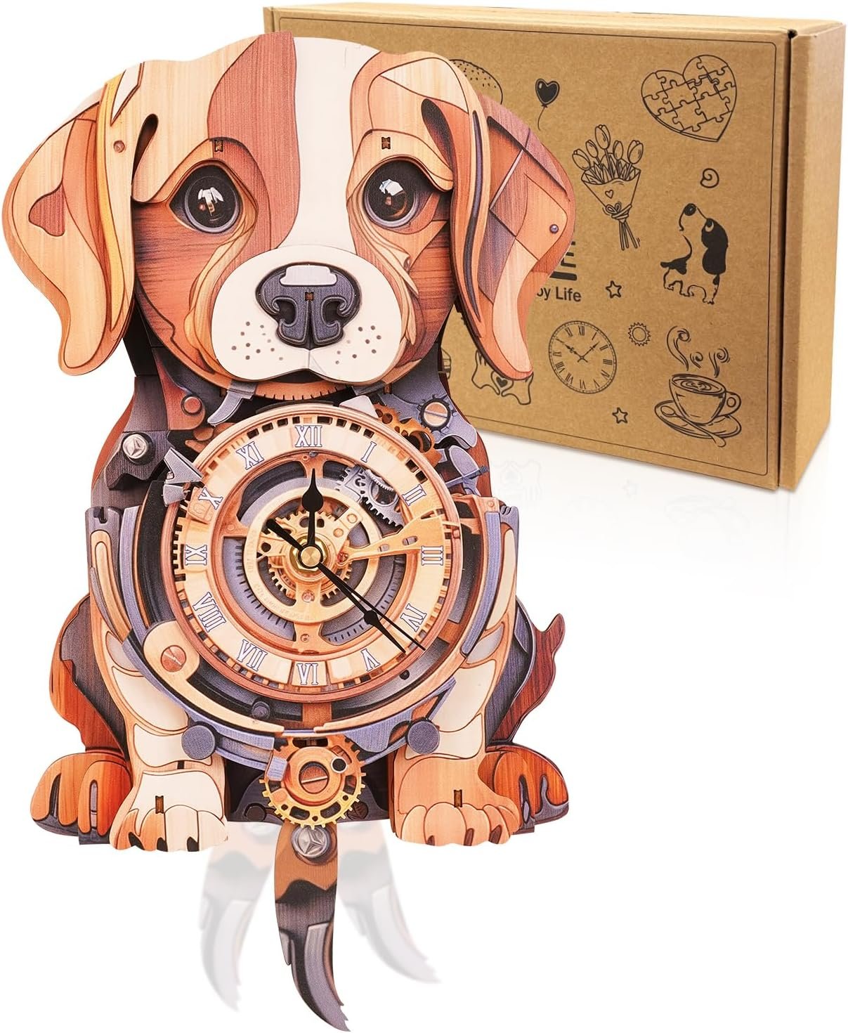 3D Wooden Puzzles for Adults-Bulldog Clock Puzzle-Adult Crafts - Image 4