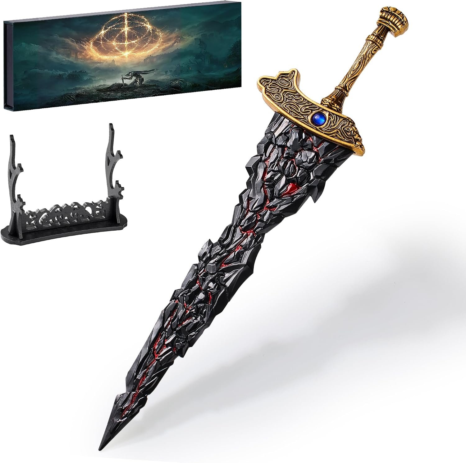 RACEROCKET Eldens Rings Maliketh's Black Blade Sword Model – 11.8-Inch Metal Craft Sword, Peripheral Prop with Display Stand, Action Figure Collectible Toy, Desk Decor, Gift