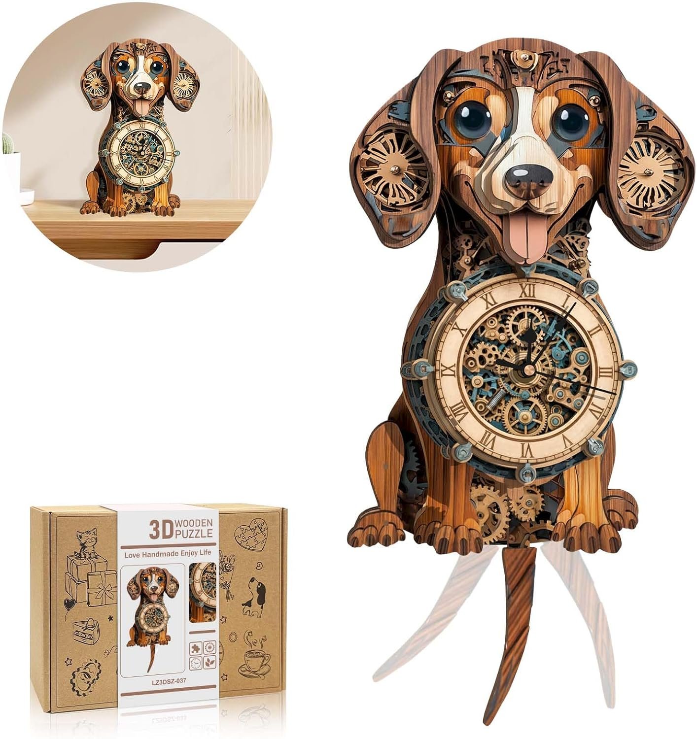 3D Wooden Puzzles for Adults-Bulldog Clock Puzzle-Adult Crafts - Image 7