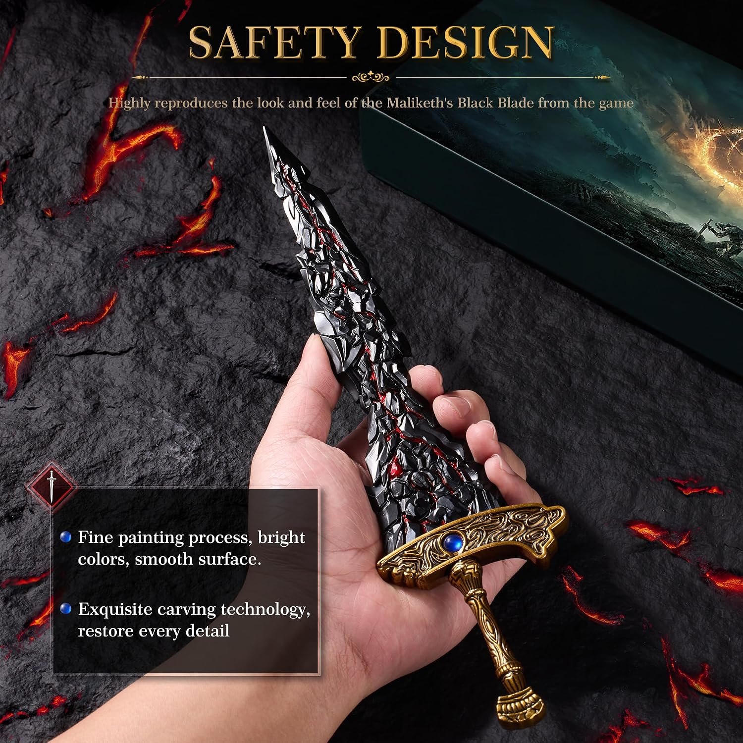 RACEROCKET Eldens Rings Maliketh's Black Blade Sword Model – 11.8-Inch Metal Craft Sword, Peripheral Prop with Display Stand, Action Figure Collectible Toy, Desk Decor, Gift - Image 4