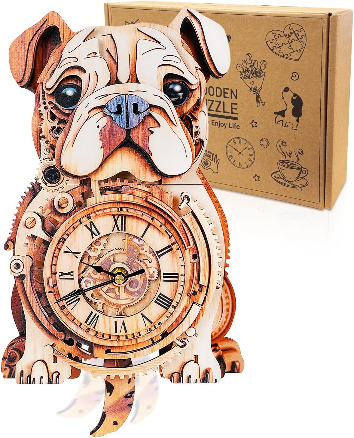 3D Wooden Puzzles for Adults-Bulldog Clock Puzzle-Adult Crafts - Image 14