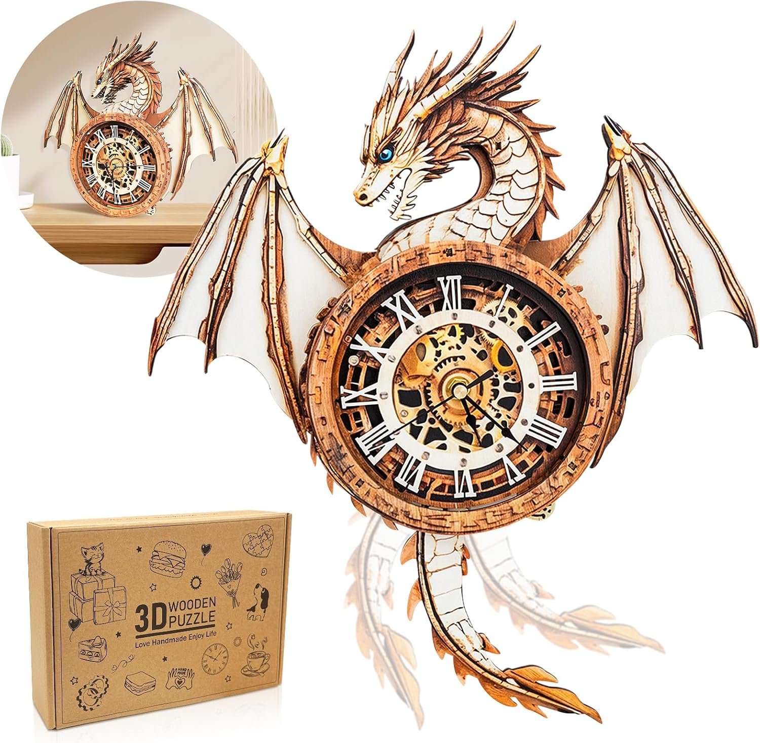 3D Wooden Puzzles for Adults-Bulldog Clock Puzzle-Adult Crafts - Image 10