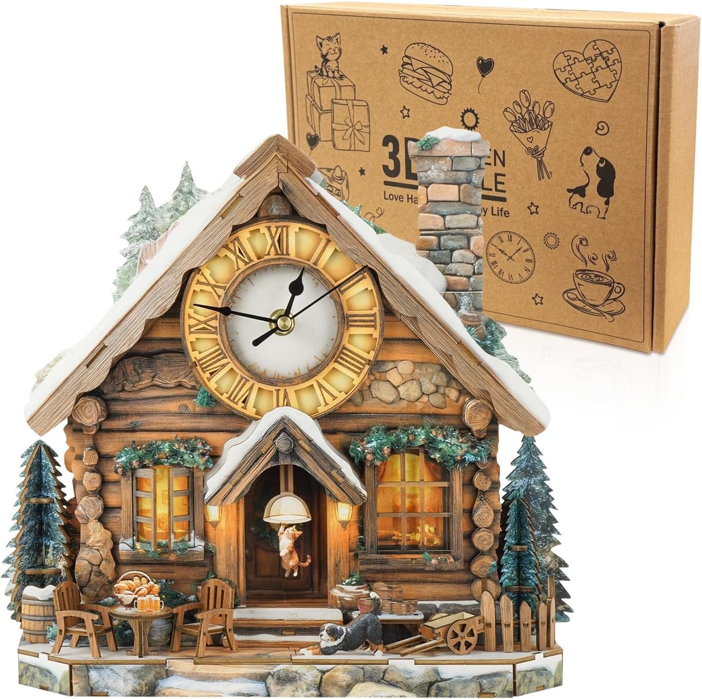 3D Wooden Puzzles for Adults-Bulldog Clock Puzzle-Adult Crafts - Image 13