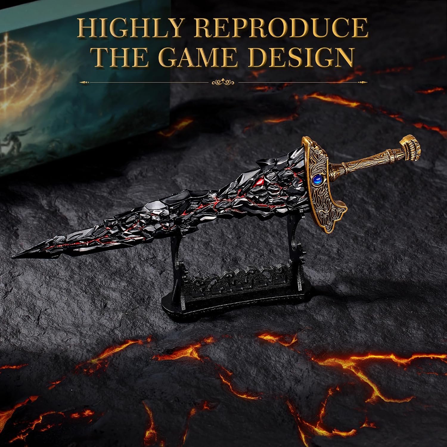 RACEROCKET Eldens Rings Maliketh's Black Blade Sword Model – 11.8-Inch Metal Craft Sword, Peripheral Prop with Display Stand, Action Figure Collectible Toy, Desk Decor, Gift - Image 5