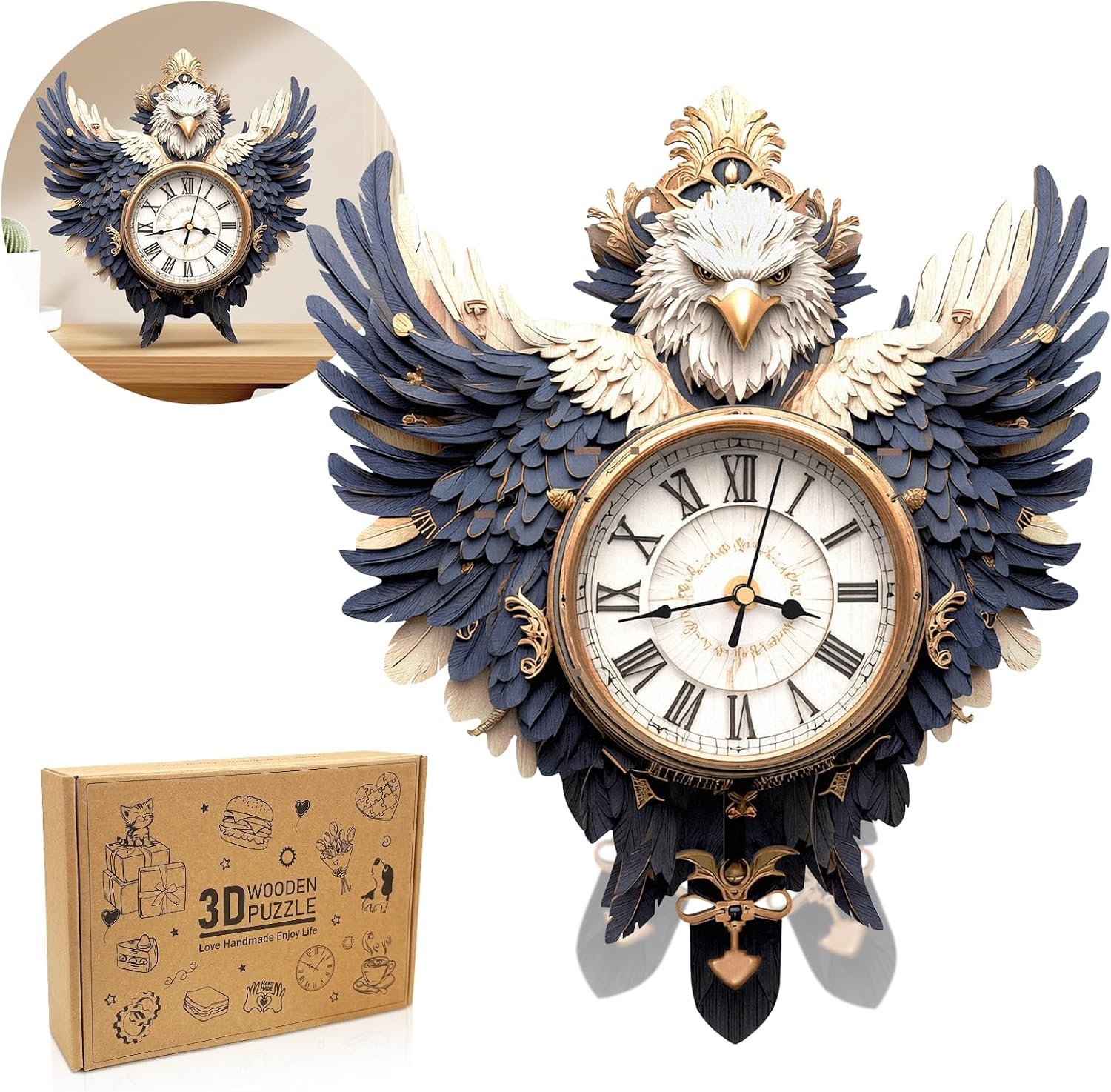 3D Wooden Puzzles for Adults-Bulldog Clock Puzzle-Adult Crafts